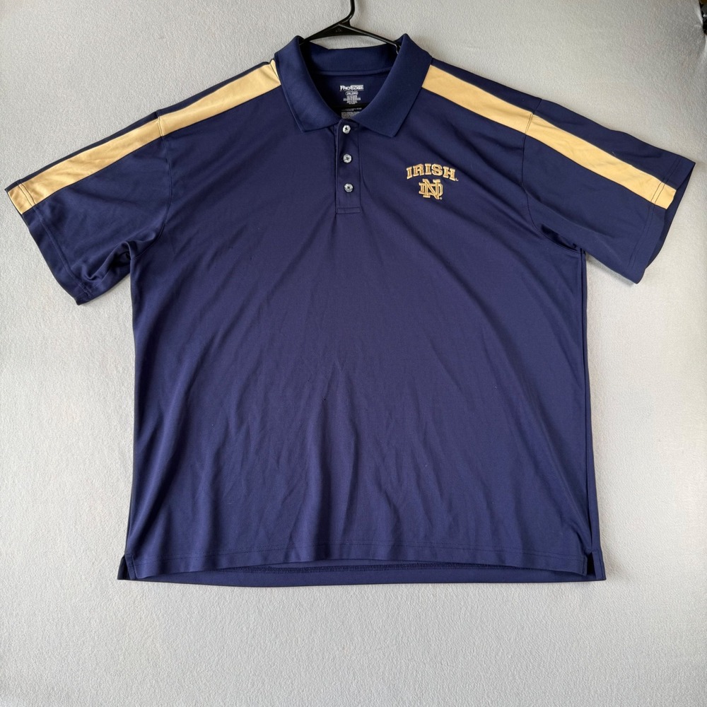 Pro Edge Notre Dame Irish Polo Shirt 2XL Navy Blue Gold Stripe‎ NCAA Sportswear